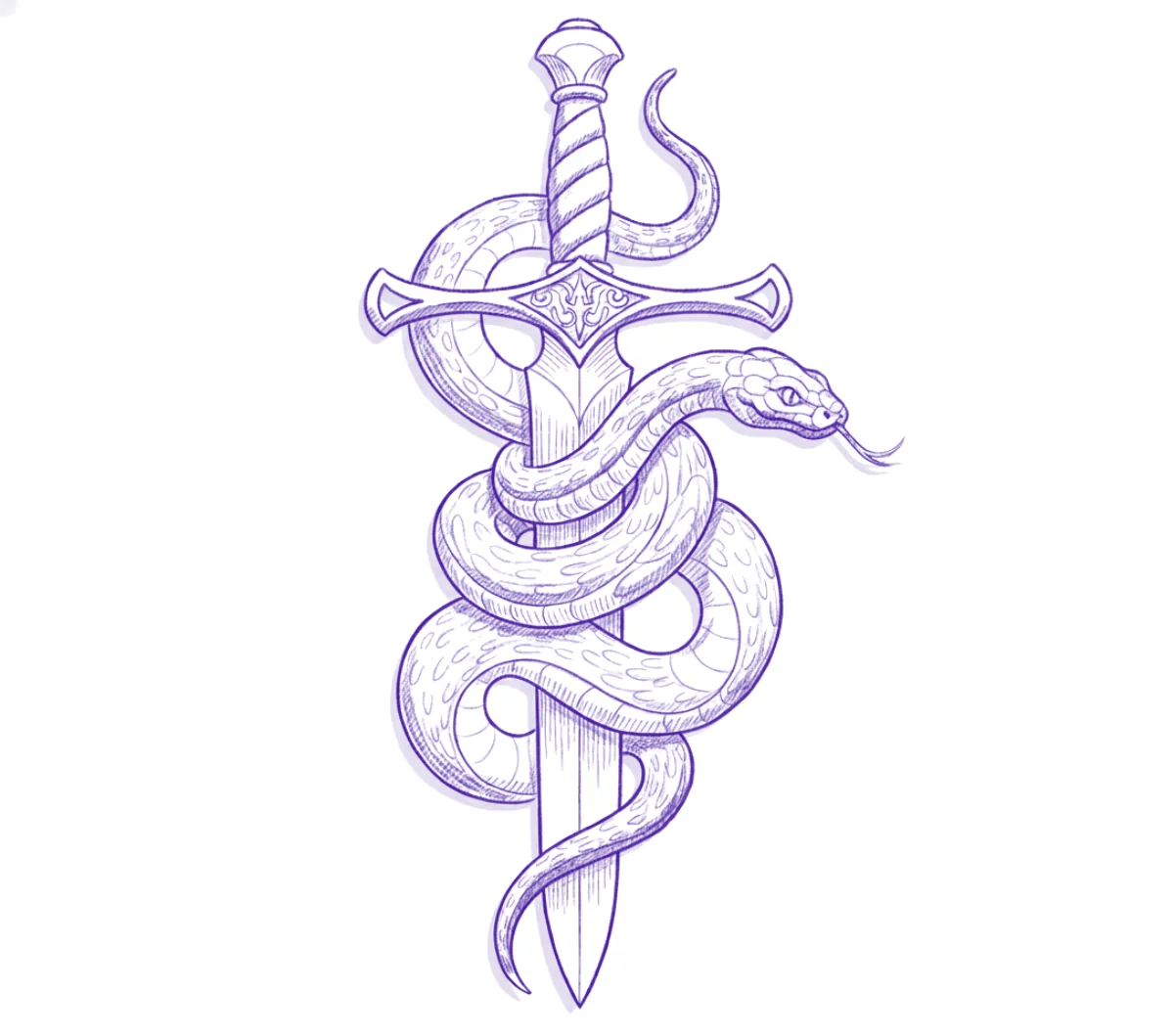 Snake wrapped around a dagger, tattoo stencil converted by Stencify from a photo reference