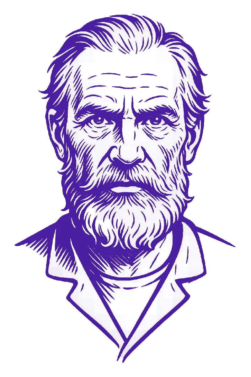 Portrait tattoo stencil of a bearded man with hatched shading