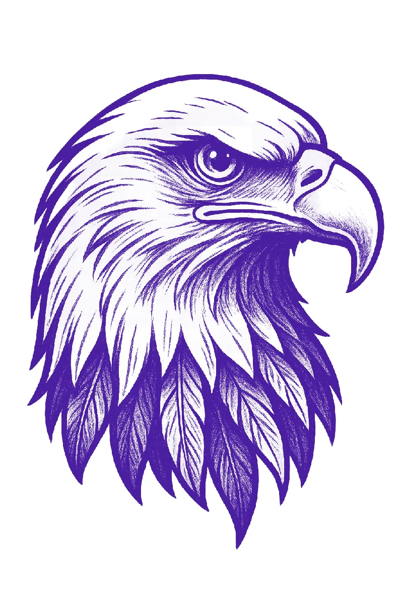 Eagle head tattoo stencil with hooked beak and feathered neck
