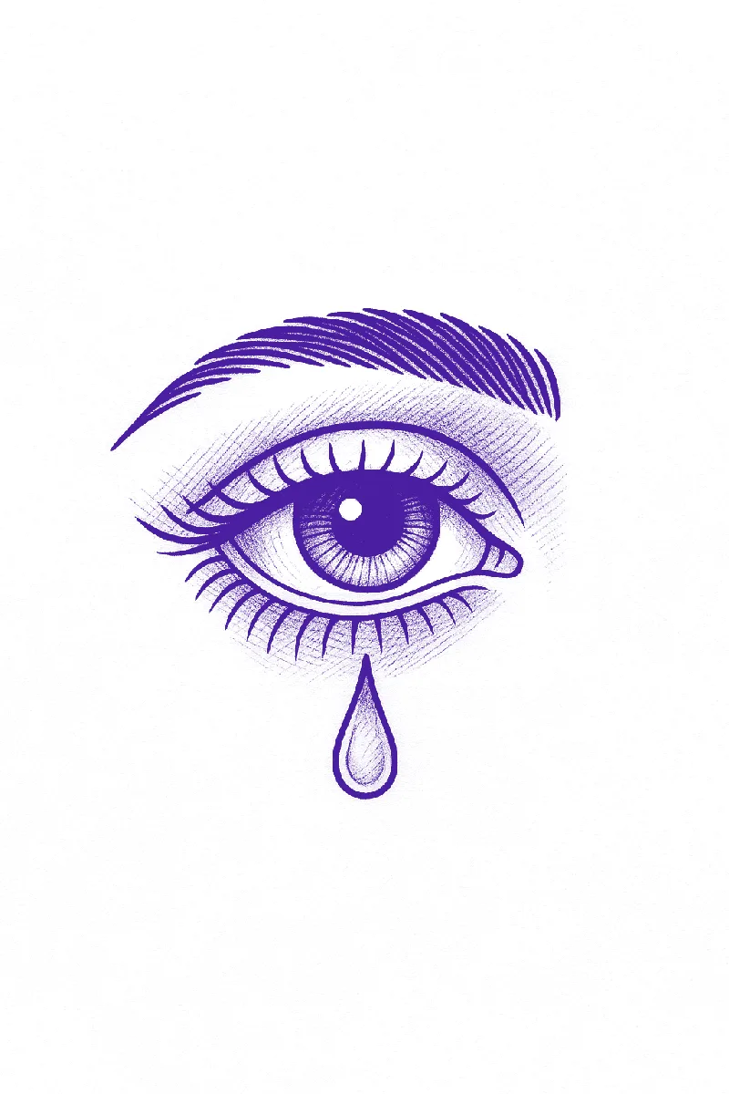 Realistic eye tattoo stencil with iris detail and lash lines