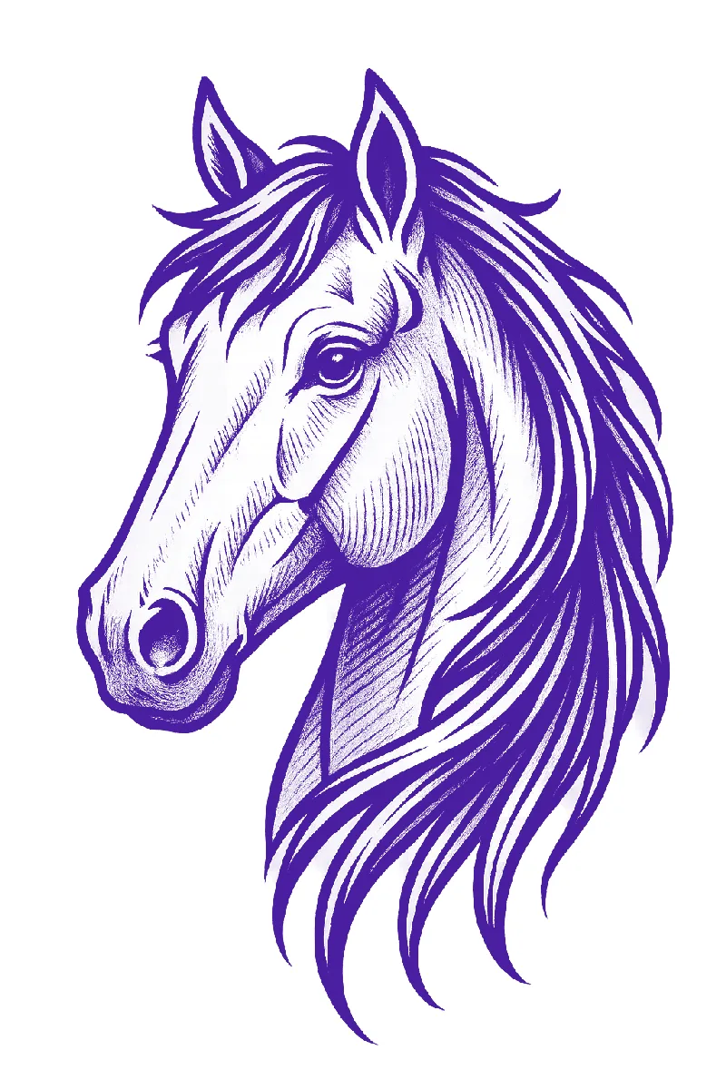 Horse head tattoo stencil with flowing mane and detailed muzzle