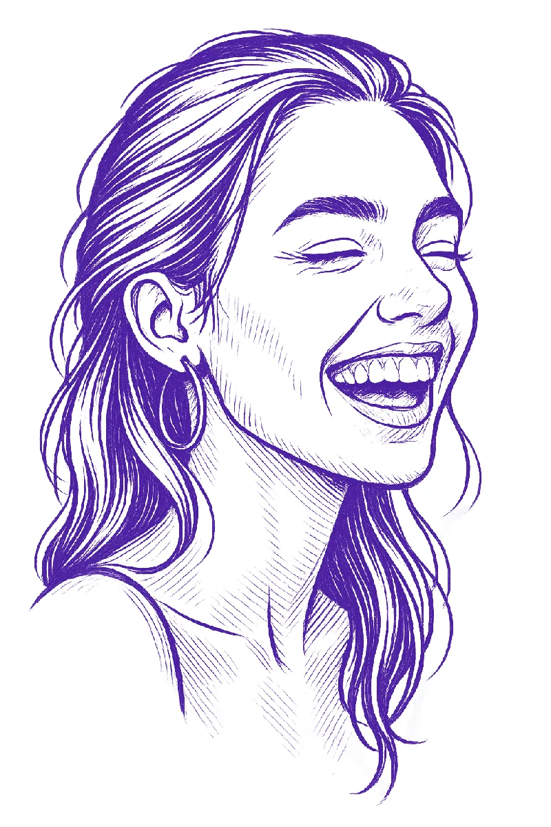Laughing woman, three-quarter view