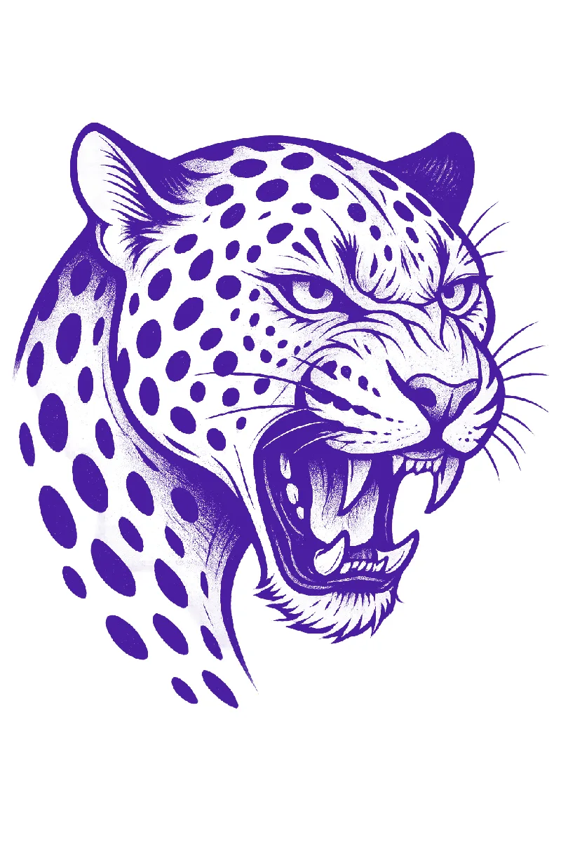 Leopard face tattoo stencil with rosette spots and whiskers
