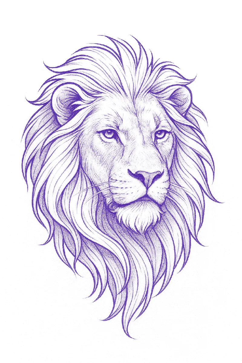 Lion portrait tattoo stencil with flowing mane and detailed face