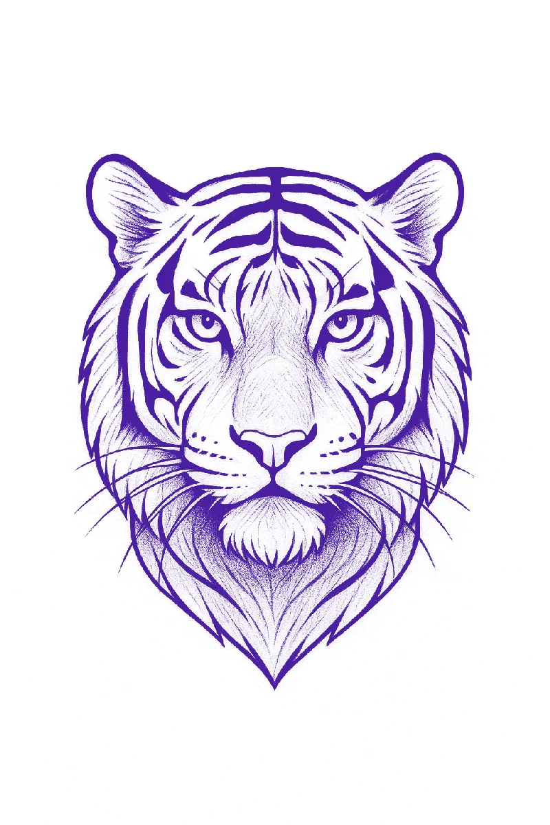Tiger face tattoo stencil with bold stripes and whiskers