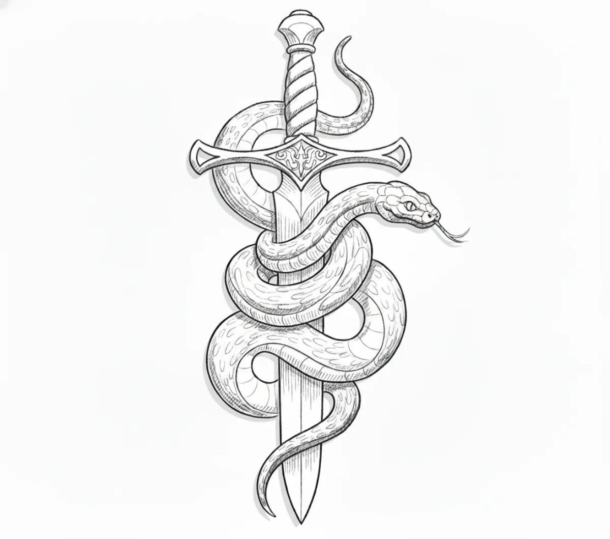 Clean, transfer-ready stencil of a snake coiled around a dagger, generated by Stencify