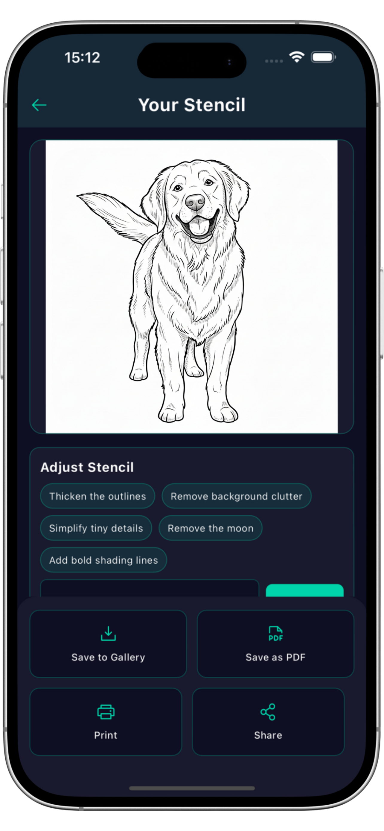 Stencify app screenshot showing stencil generation interface